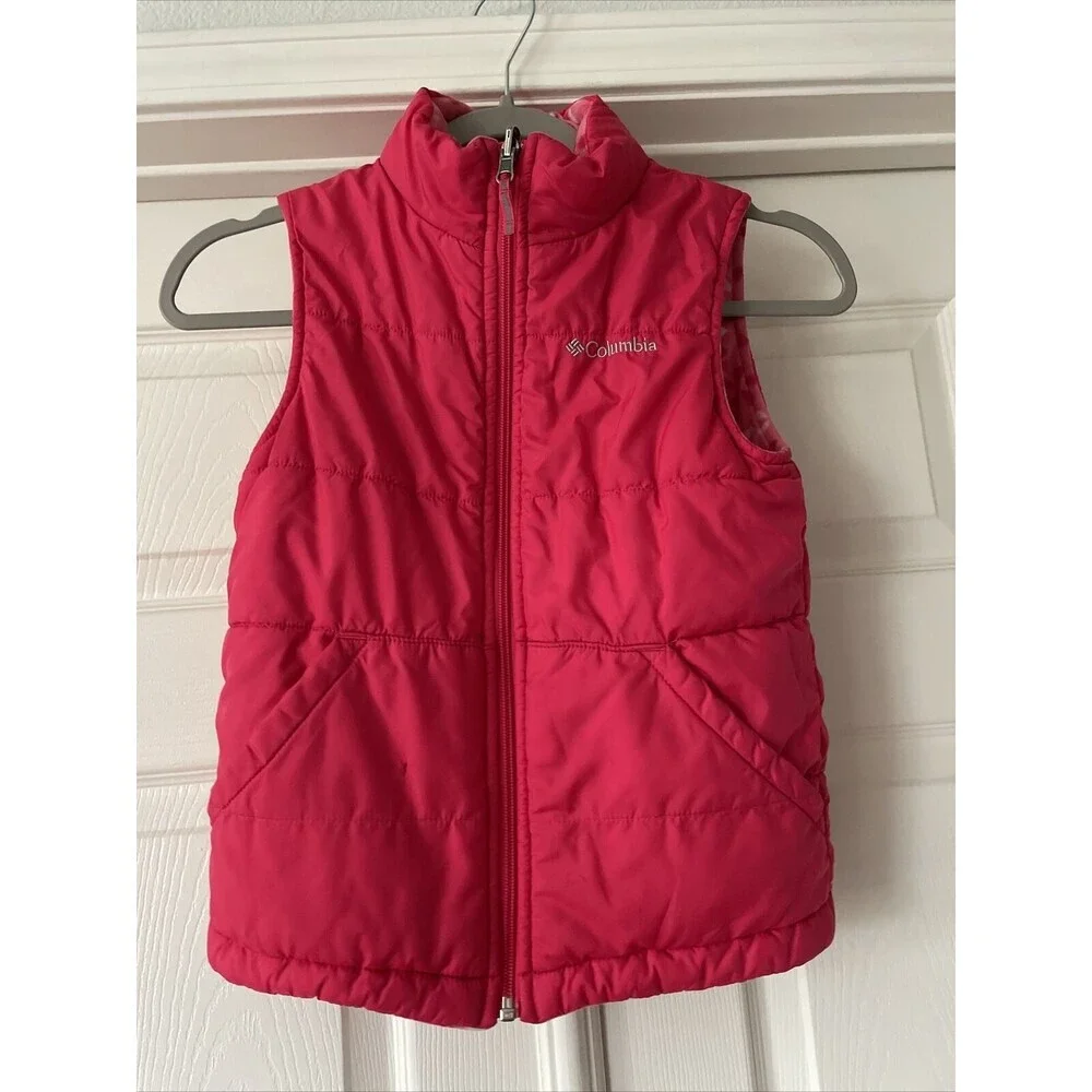 Columbia Girls FLAW Sz S -8 Reversible Puffer Vest Pink Pockets  Zip Pockets